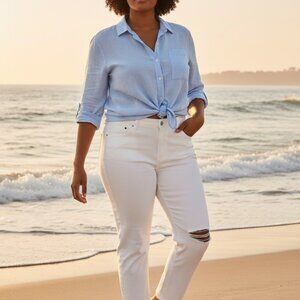 ✨ Democracy White Distressed Straight-Leg Jeans | Size 24 | Ab Solution Fit ✨✨